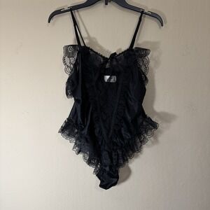 Vintage Delicates Lingerie Medium M Black Lace Bodysuit Teddy Fairy Babydoll NEW